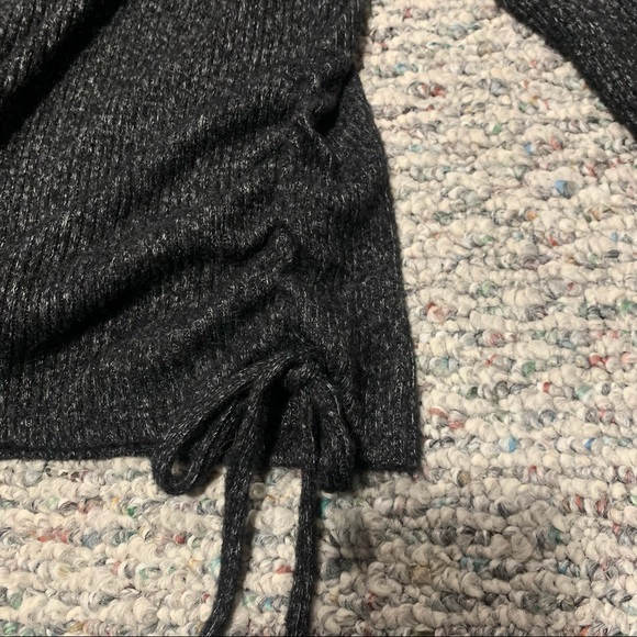 Ribbed charcoal hooded ruched side tie top - Picture 5 of 5